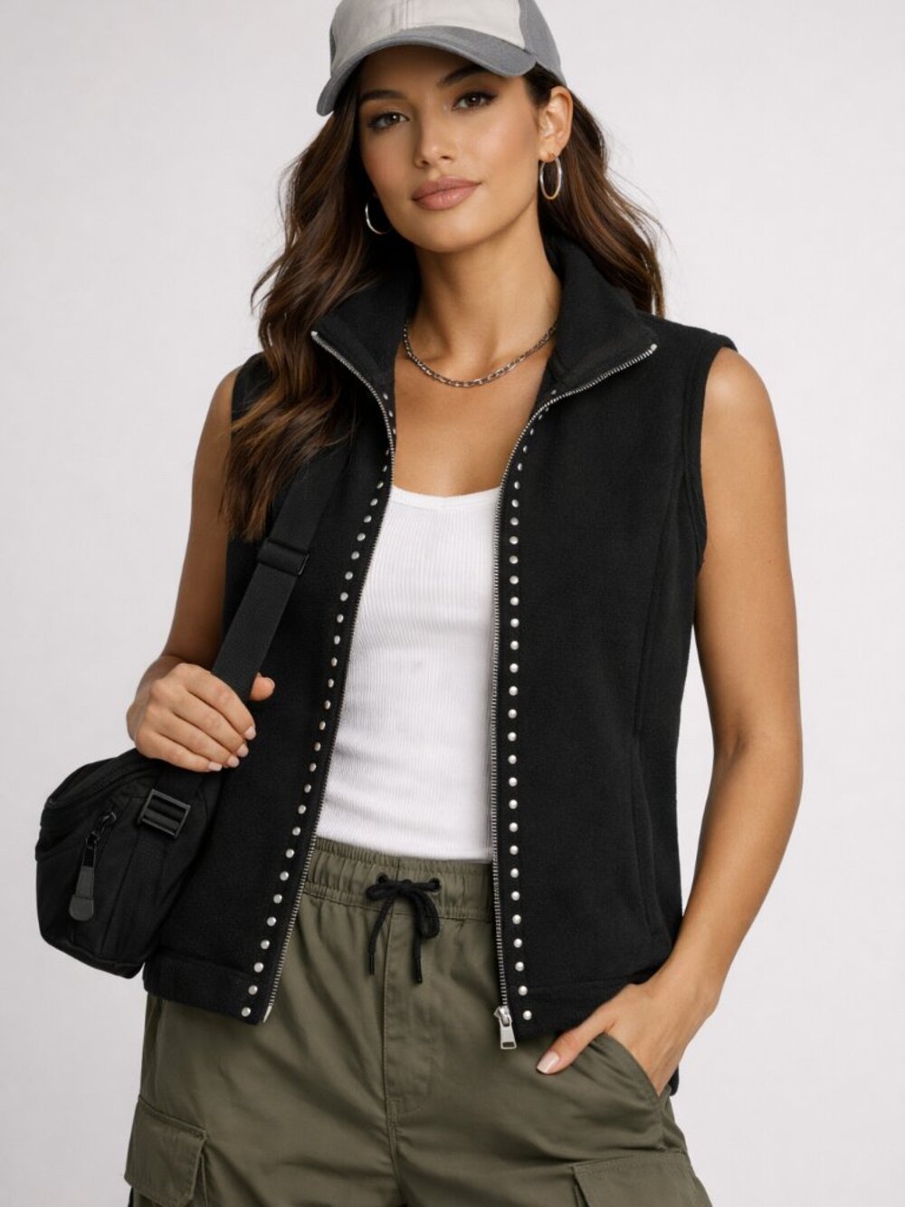 Christine Alexander Rhinestone Star Zip Vest | Medium | Black | Embellished | CA